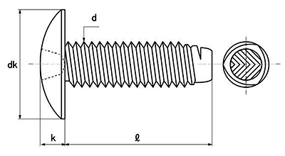 ステンレス SUS410 サンロック(+)トラス頭 小頭(頭径D＝8)の寸法図