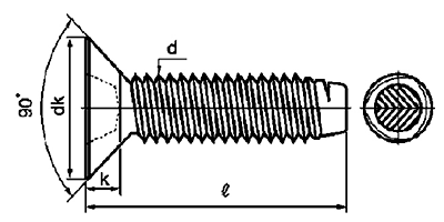 ステンレス SUS410 サンロック(+)皿頭 小頭(頭径D＝7)の寸法図