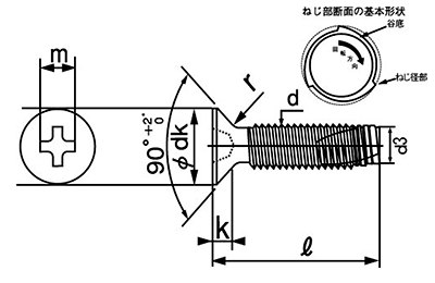ステンレス SUS410 エバタイト(+)皿頭 小頭(頭径D＝6)(ヤマシナ製)の寸法図