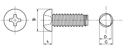ステンレス SUS316L サンコータイト(+)Sタイプ ナベ頭の寸法図