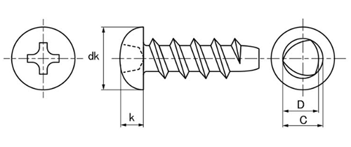 ステンレス SUS316Lサンコータイト(+)Pタイプ ナベ頭 (樹脂用ねじ)の寸法図