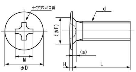 鉄(+)ラミクス(H2)小ねじ 超薄平頭小ねじ(日東精工製)(H＝0.2)(D3.0)の寸法図