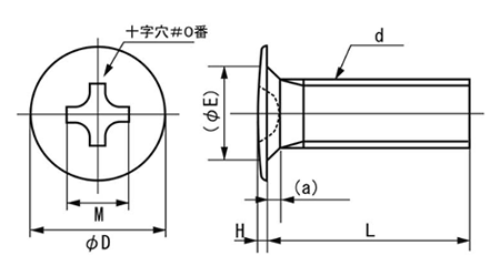鉄(+)ラミクス 超薄平頭小ねじ(1000p入り)(日東精工製)(M2.0 /頭部径D＝3.5)の寸法図