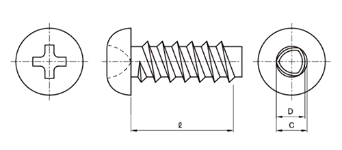 鉄(+)0番-1種 Pタイプ ナベ頭の寸法図