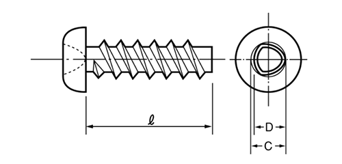 鉄(+)0番-3種 Pタイプ ナベ頭の寸法図