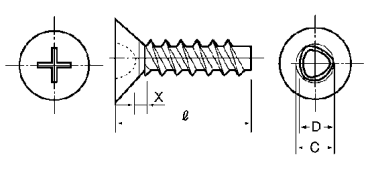 鉄(+)0番-1種 Pタイプ 皿頭(1000本入)の寸法図