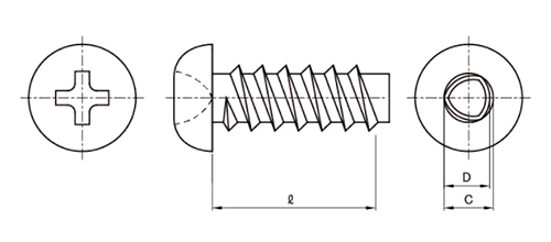 ステンレス (+)0番-1種 Pタイプ ナベ頭の寸法図