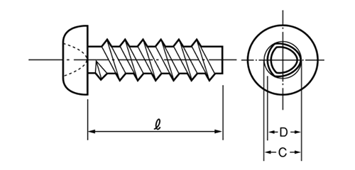 ステンレス (+)0番-3種 Pタイプ ナベ頭の寸法図