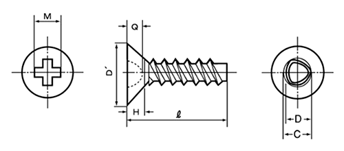 ステンレス SUSXM7 サンコータイト(+)Pタイプ 皿頭 (#0-1)(少量パック品)(樹脂用ねじ)の寸法図
