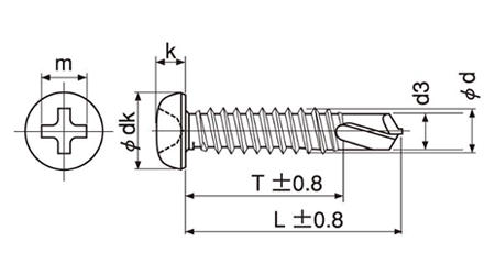 鉄 テクス PAN(なべ頭)(ミーリング刃)(JPF品)の寸法図