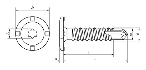 鉄 MBテクス 特殊バインド 頭 (トルクス・ドリルねじ)の寸法図