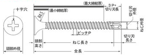 鉄 MBテクス Wリード 皿頭ラッパ (WLR)(石膏ボード+鉄骨用)(JPF品)の寸法図