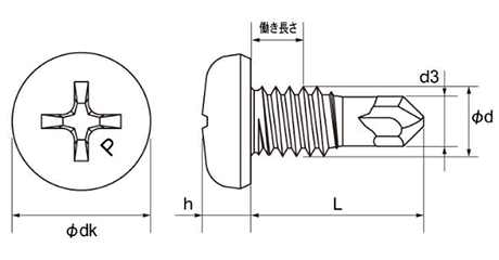 鉄 ピアス ミニポイント PAN(なべ頭)薄鉄板専用の寸法図
