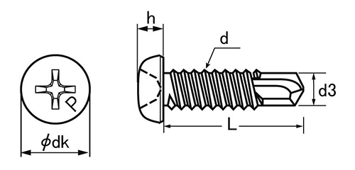 鉄 ピアスPAN(なべ頭)(#2パンチ)の寸法図
