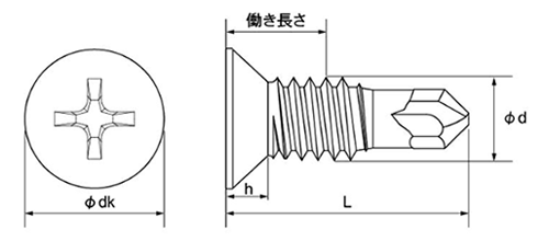 鉄 ピアス 皿頭 小頭(頭径D＝6)(薄板用)の寸法図