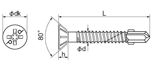 ステンレス-鉄(BI-METALS)ピアスタ 皿頭 (リーマフレキ付)の寸法図