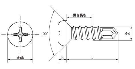 鉄 ホーロー用 ピアス PAN(なべ頭)の寸法図