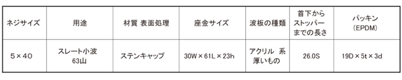 鉄 波板専用ビス ステンキャップ スレート小波 (フジテック品)の寸法表