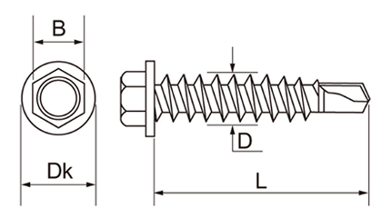 鉄 FRXドリルネジ HEX(六角頭)(ミヤガワ製)の寸法図