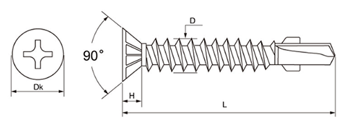 鉄 FRX ドリルネジ(リーマフレキ付)(ミヤガワ製)の寸法図