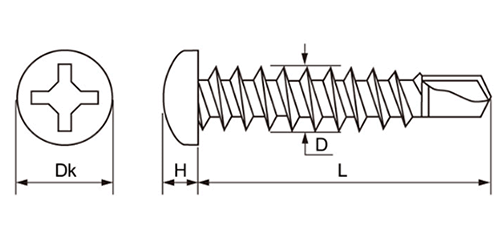 鉄 コードレックス FRXドリルネジ なべ頭 (四角穴兼用ビット)(ビット2本付)(ミヤガワ製)の寸法図