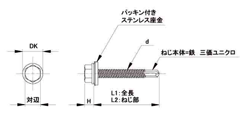 鉄 ダンパ ステンキャップ HEX(六角頭)(若井製)の寸法図