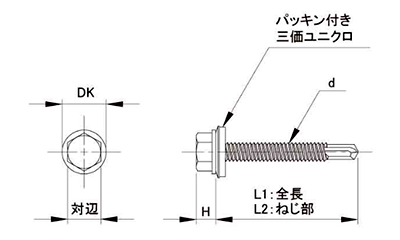 鉄 ダンバ シールリング HEX(六角頭)(若井製)の寸法図