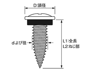 鉄 ダンバ ゼロ (パッキン付き) (シンワッシャー頭系)(薄鋼板締結専用)(若井製)の寸法図