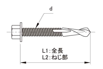 鉄 ダンバ H鋼 HEX(六角頭) (厚物鋼板用)(若井製)の寸法図