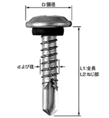鉄 パッキンダンバ 頭部アイボリー色 (パッキン シール付)(薄鋼板x鉄骨)(若井製)の寸法図