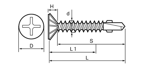 鉄 ドリスク FLAT(皿頭)(リーマフレキ付)(KNフジニッテイ)の寸法図