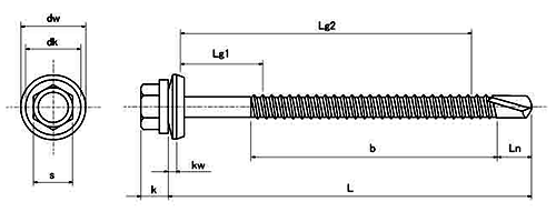 鉄 ステンヘッドスクリュー(SCH(鉄ドリル+SUSキャップ+防水パッキン)(サンコーテクノ)の寸法図