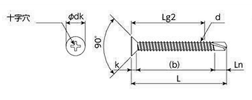 鉄 ドリルスクリューFLAT-P(皿頭)(パック入)(サンコーテクノ)の寸法図