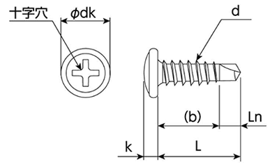 パッチスクリューPS-P (鉄ドリル)(薄鋼板リベット代用)(パック入)の寸法図
