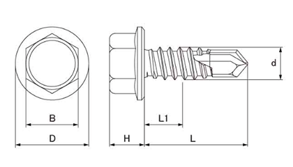 鉄 ジャックポイント HEX(六角頭)(ヤマヒロ製)の寸法図