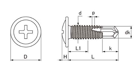 鉄 ミニジャックポイント トラス頭 (薄鋼板専用)(ヤマヒロ製)の寸法図