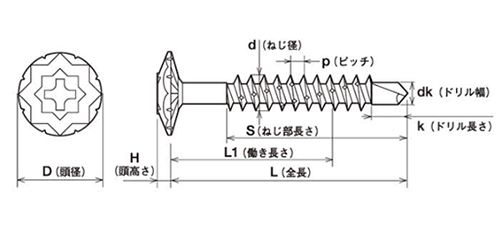 鉄 ALC用ジャックポイント(+)フラワーヘッド(鉄骨下地)(FLJ)の寸法図