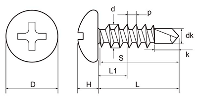 鉄 ジャックポイント なべ頭 JIS規格品 (ヤマヒロ製)の寸法図
