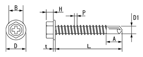 鉄 AXヘクスドリルビス HEX(六角頭・四角穴兼用)(ビット1本付)の寸法図