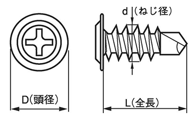 鉄 ノンウエルダーTD (薄頭シンワッシャー/ ドリルタイプ)(無溶接ビス)の寸法図