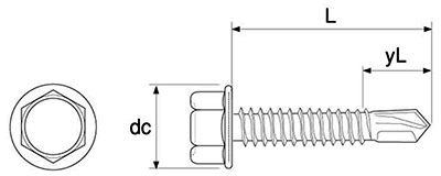 鉄 ドリルビスロング HEX(六角頭)の寸法図