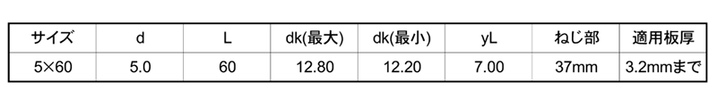 鉄 パイロビス(ドリルねじ) ALC用(■)四角穴 (鉄骨下地用)(平田ネジ)の寸法表