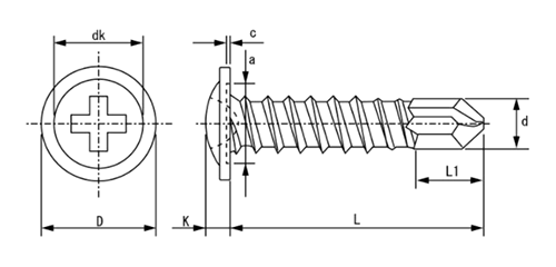 鉄 無溶接ビス ドリル先(薄頭シンワッシャー)(天野製作所)の寸法図