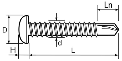 鉄 ユニポイント PAN (なべ頭)の寸法図