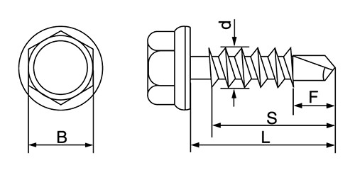 鉄 クイックビス HEX(六角頭)(山喜産業)の寸法図