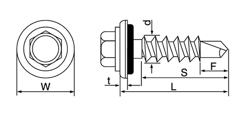 鉄 クイックビス シーリング HEX(六角頭)(山喜産業)の寸法図
