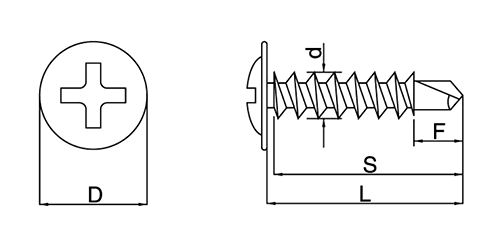 鉄 クイックビス シンワッシャーフラット頭 (粗目)(山喜産業)の寸法図