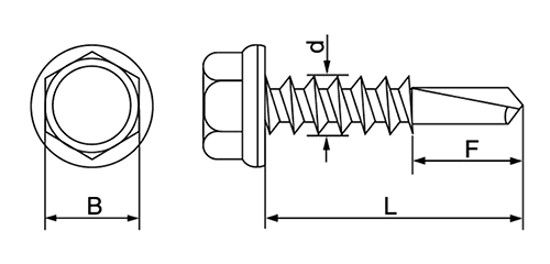 鉄 クイックビス 5 HEX(六角頭)(NO.5・厚鋼用)(山喜産業)の寸法図