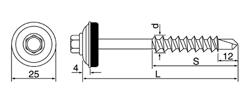 鉄 カバールーフ用ビスZAM鋼板座金 (山座黒フェルトセット)の寸法図