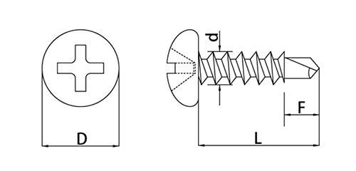 鉄 クイックビス PAN (なべ頭)(100本小袋入り)(山喜産業)の寸法図